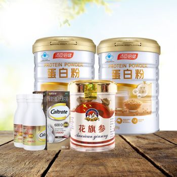 金钙尔奇碳酸钙维D3元素片100片*2＋汤臣倍健蛋白粉450g*2＋洛基山花旗参50g0 