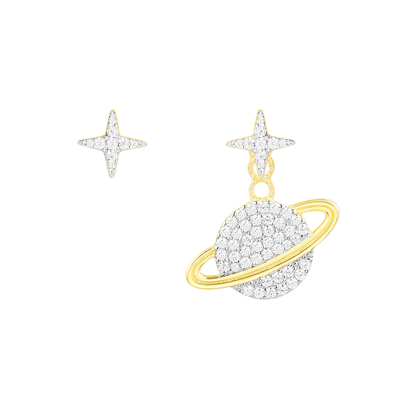 apm monaco金黄色银镶晶钻星球不对称耳环